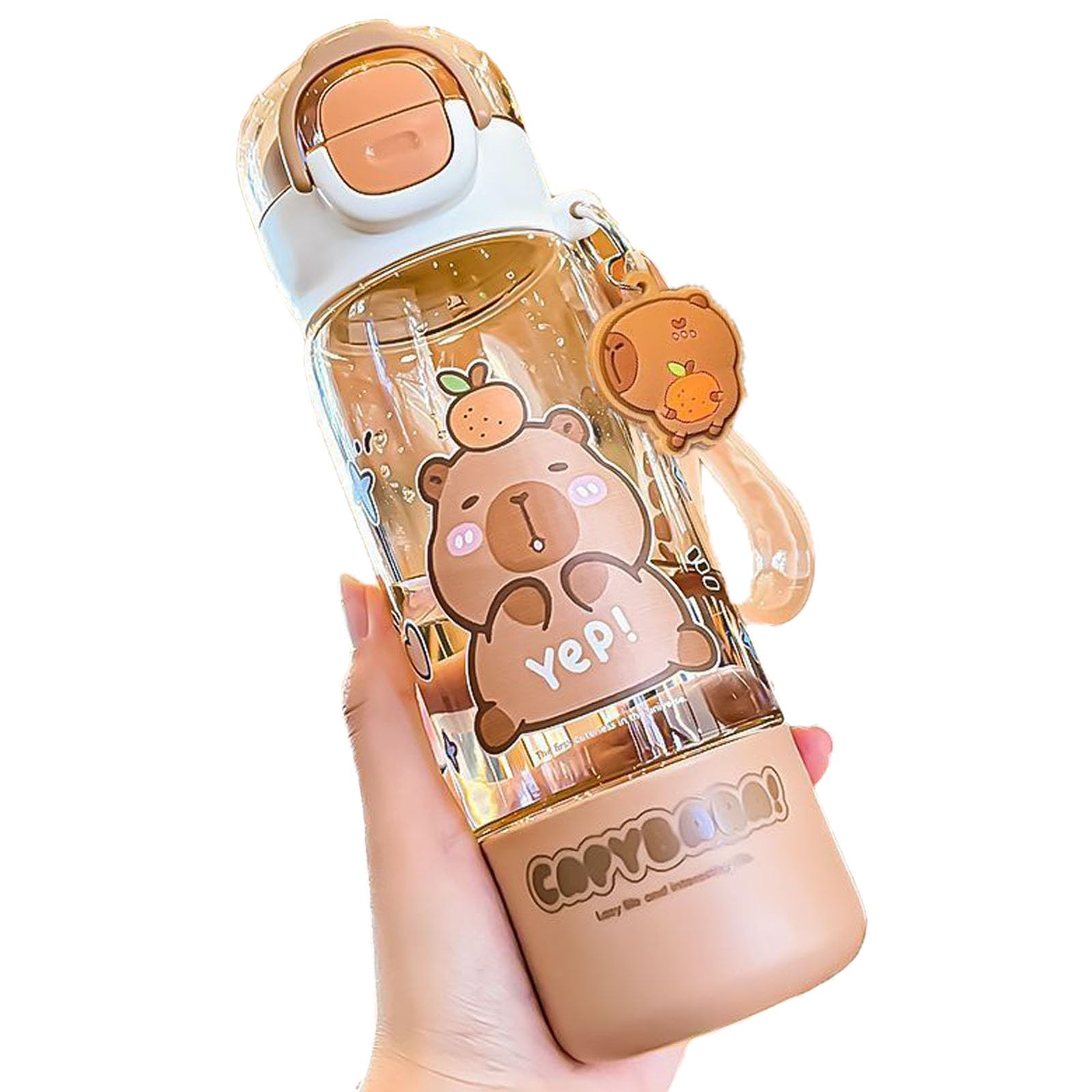 xwnyzw 510ml Capybara Water Bottle, Capybara Drinking Bottle With Lid Cute Water Bottle, Portable With Silicone Straw Drinking Cup Sport Kids Water Bottles for Office Outdoor Travel