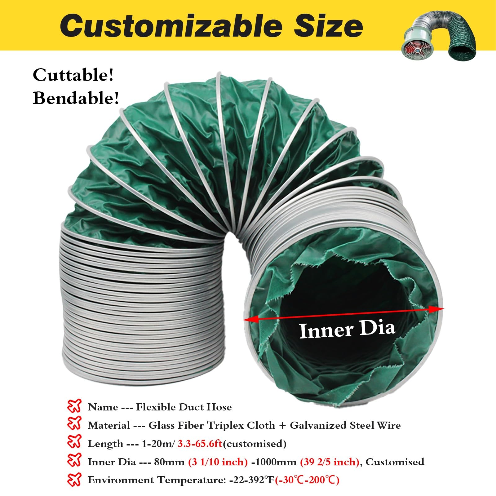 Manguera Flexible Aislada para Conductos De Ventilación Exteriores | Abrazaderas De Manguera De Acero Inoxidable, Soporte De Acero De Tela De Tres Capas, Retráctiles, Plegables(Dia-72cm/28.3'')