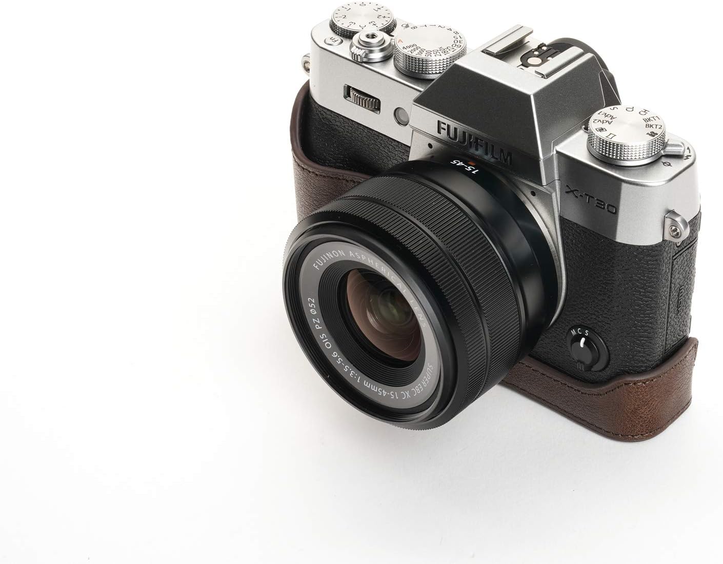 X-T30 Camera Case, BolinUS Handmade Genuine Real Leather Half Camera Case Bag Cover for Fujifilm Fuji X-T30 XT30 X-T20 XT20 X-T10 XT10 Camera Bottom Opening Version + Hand Strap (Coffee)