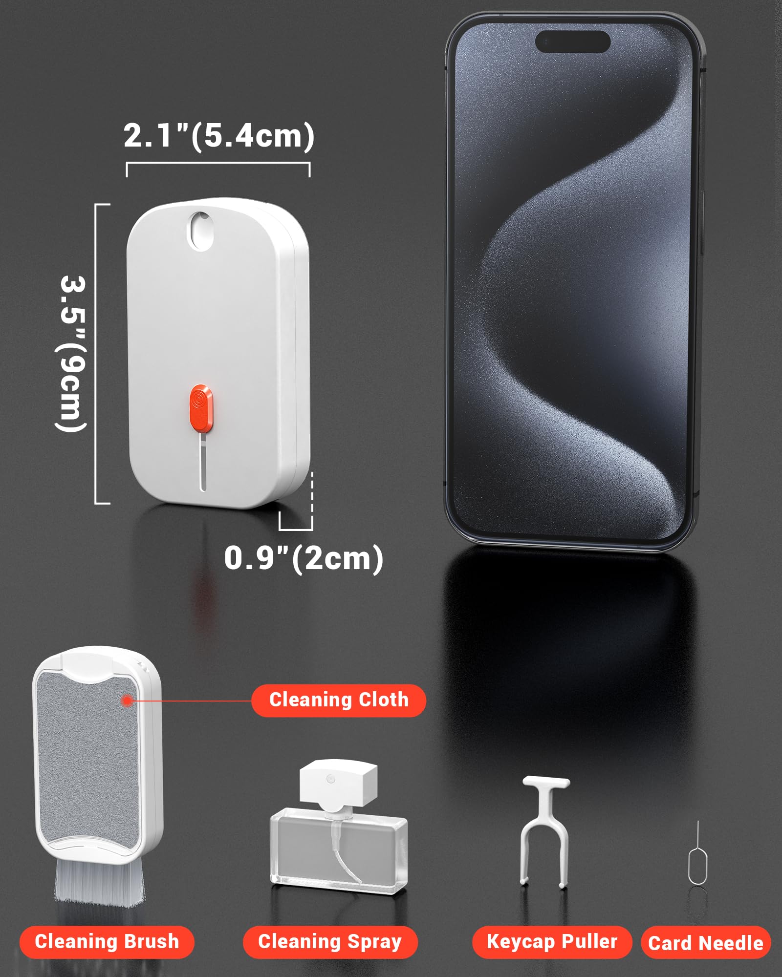 Kit per la pulizia dello schermo, per telefoni cellulari, computer portatili, iPad, monitor, pulisci schermo auto, spazzola per la pulizia della tastiera con estrattore per chiavi, composto da spray