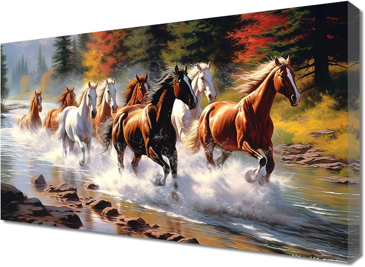 ZQQART Horse Canvas Wall Art - Large Horses Running in Water Painting Prints - Home Decor (10.00" x 20.00")