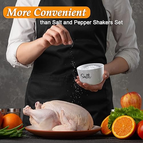 Miniatura 6 de Cuencos de sal y pimienta, bodega de sal de 10 onzas con tapa, recipiente de cerámica apilado para sal y pimienta con tapa de madera de acacia, caja