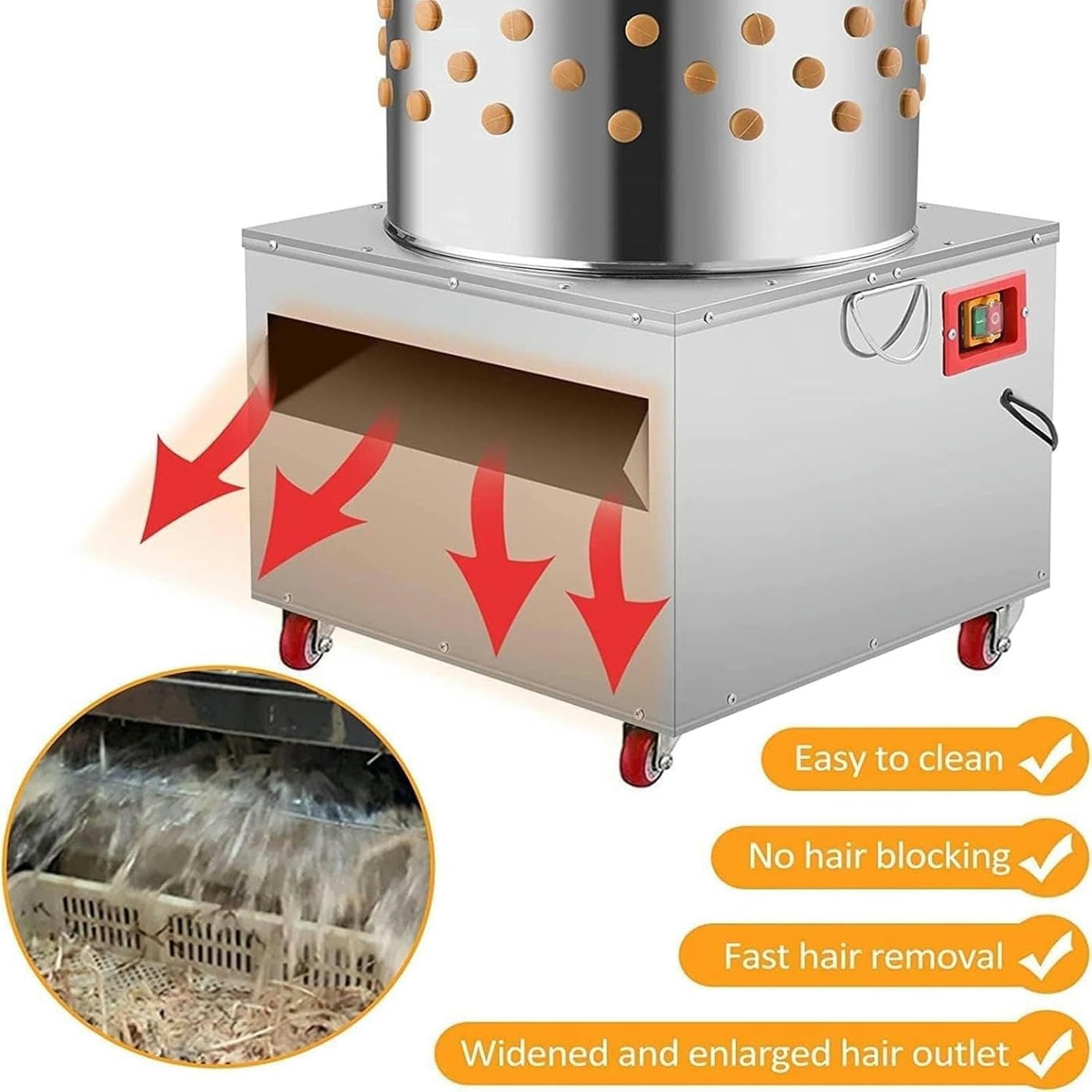 Automatyczna maszyna do wyrywania drobiu 1500 W, zrywacz do kurczaków z funkcją rozpylania wodą, 98 gumowych prętów, silnik 1460 obr./min, średnica beczki 19,68 cala dla kurczaków Bantam, perliczki