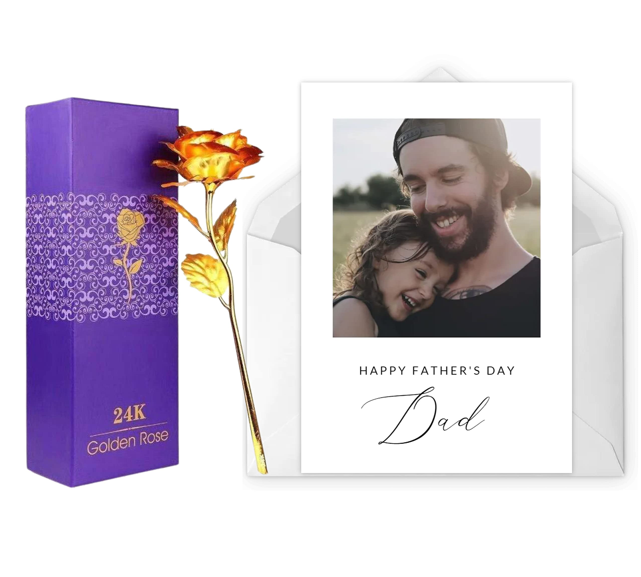 Vending India Personalised/Customised Greeting Card Series - Photo Dad/Fathers Day Card With a Golden Rose (Polaroid - Photo)