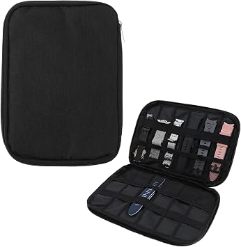 Watch Band Case,Waterproof Watch Band Organizer, Portable Watches Bands Storage, for Watches Bands and Accessories,Cable,Earphones,SD Card, Ropes,Black