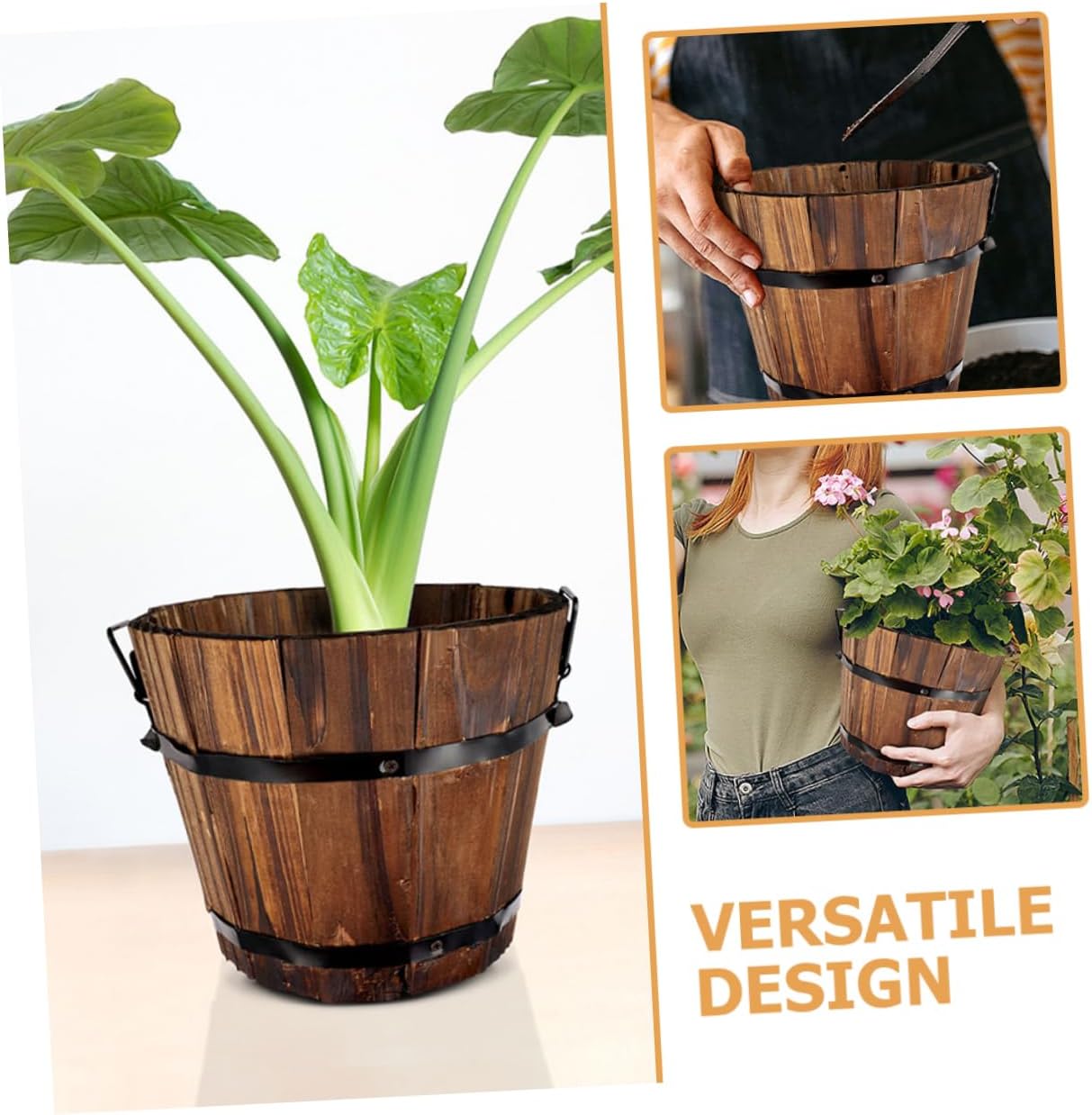 POPETPOP 4pcs Small Planter Pot for Garden Patio Home Versatile Flower Planter Easy Handling for Storage Natural Finish