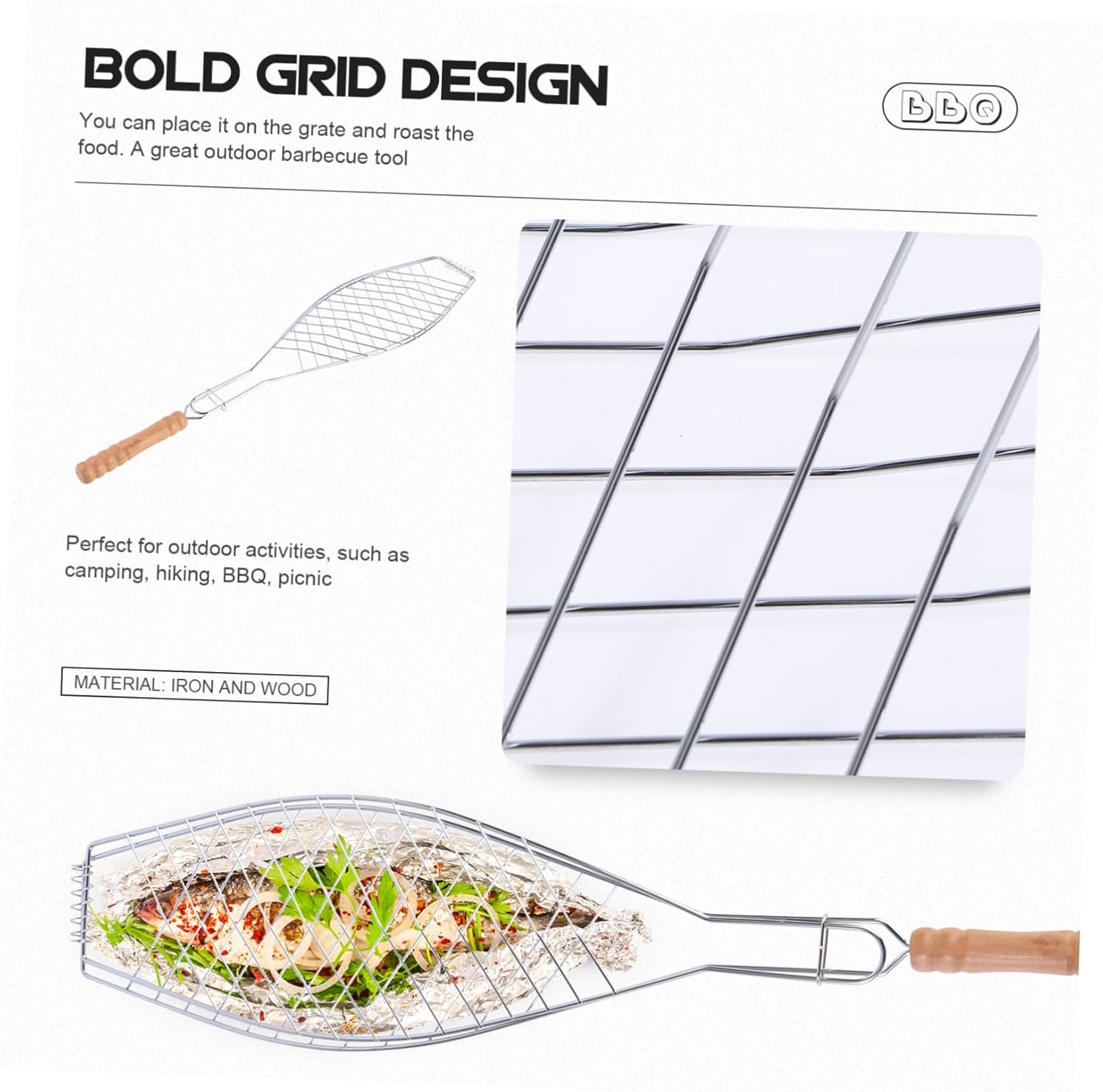 2pcs Non-stick Mesh Clip Bbq Net Fish Grill Clip Barbecue Tool for Camping Hiking Bbq Picnic