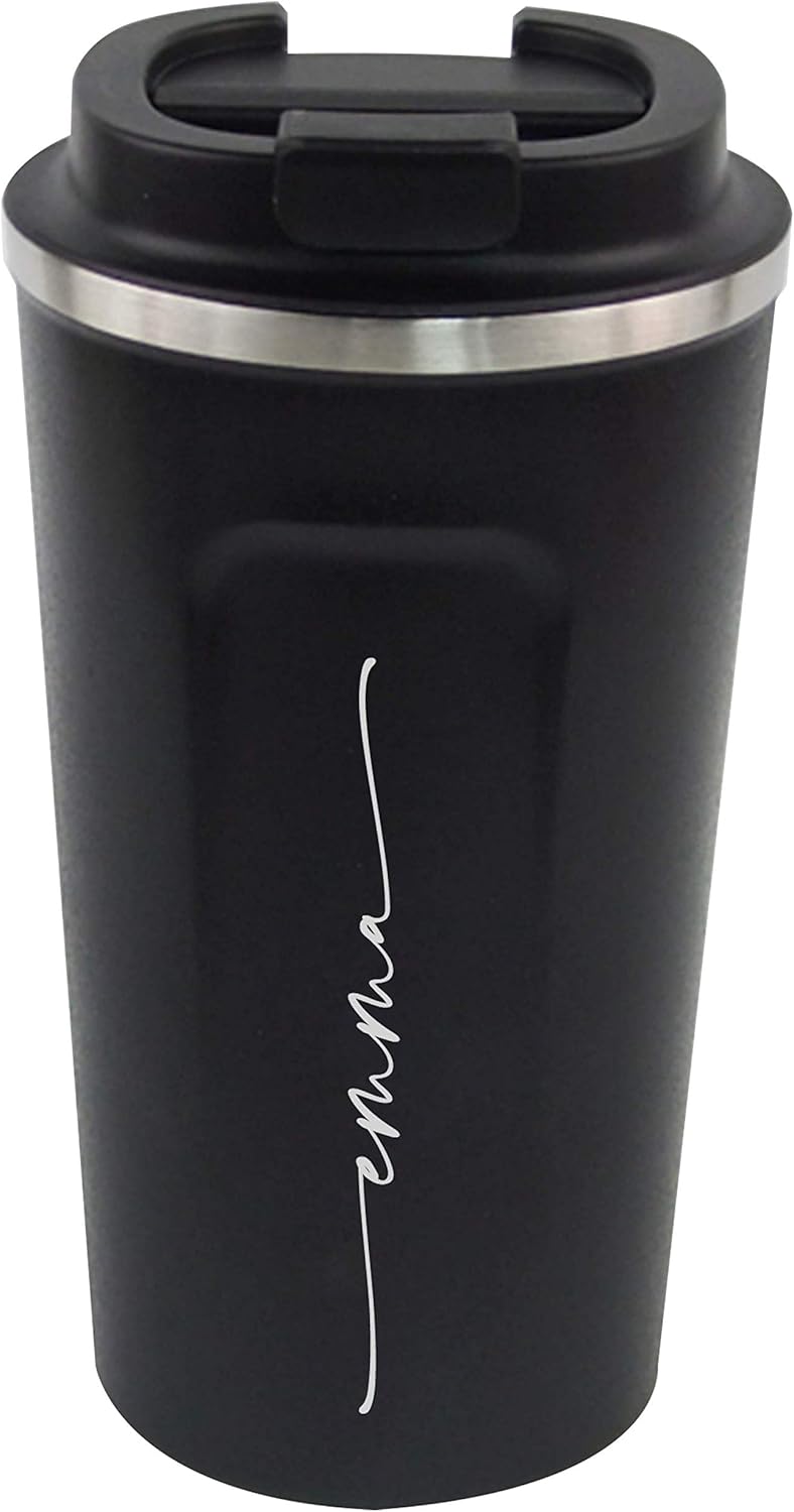 Personalized Stainless Steel Travel Coffee Mug - Line Design (White)