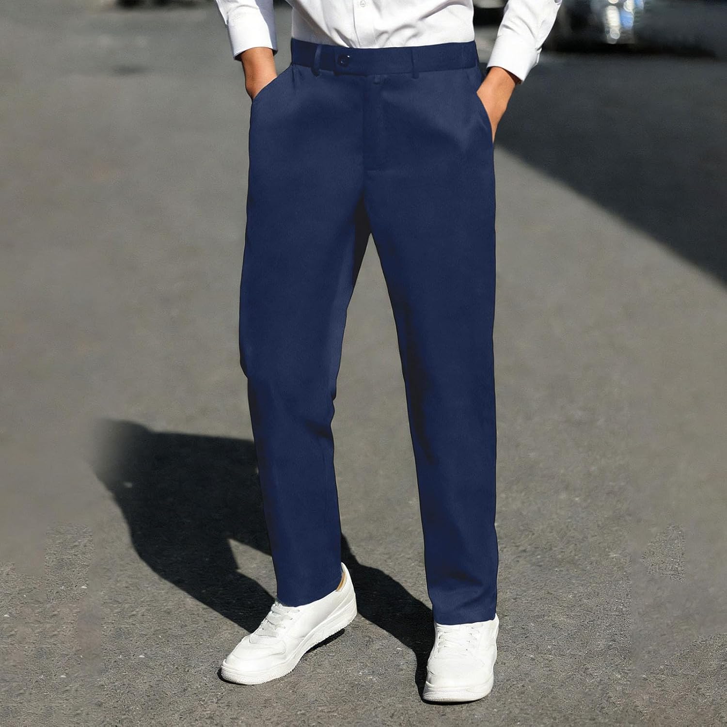 Casual Dress Pants for Men Pleated Slacks Tapered Leg Extended Waist Pant Casual Dress Pant with Pocket for Dinner