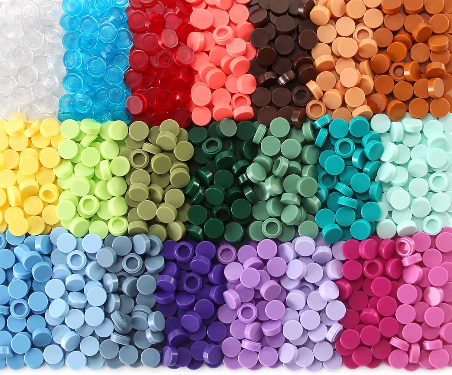 4600PCS 1×1 Round Tiles 46 Colors Flat Bricks MOC Parts and Pieces, Multicolored Bulk Studs Building Accessories for Smooth Surface, Mosaics and Pixel Art Toy Dots Compatible with Major Brands 98138