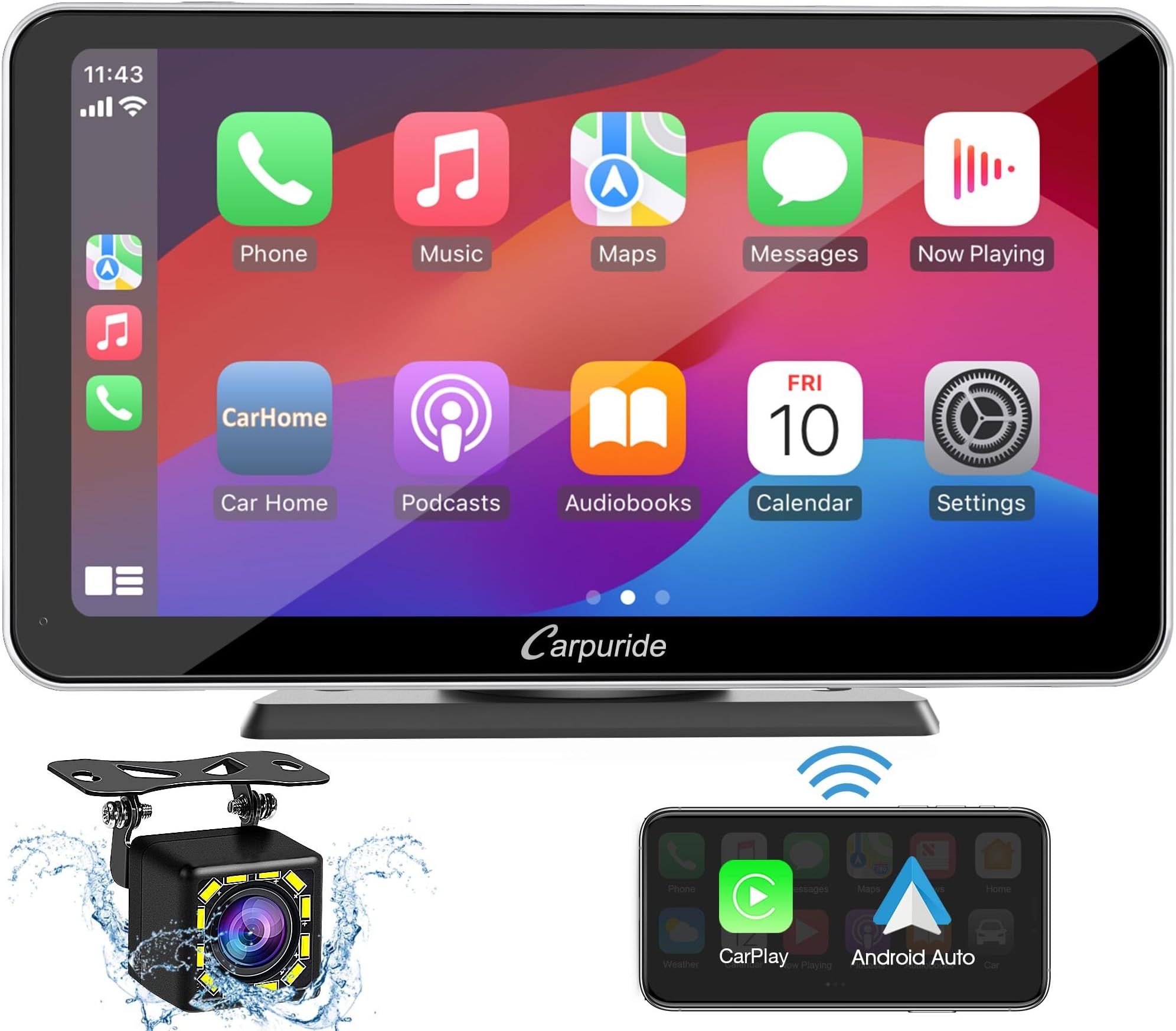 2024 Carpuride W701 with Backup Camera, Carplay Android Auto Portable Car Stereo, 7 inch 1080P Touch Screen for Car, Bluetooth Hands-Free/Mirror Link/GPS/Siri/FM/AUX, Dashboard Mounted