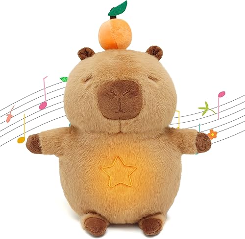 IUTOYYE Capybara - Peluche de 11.8 pulgadas con luces musicales, movimiento de respiración, alivio de la ansiedad, para dormir, relajante, regalo
