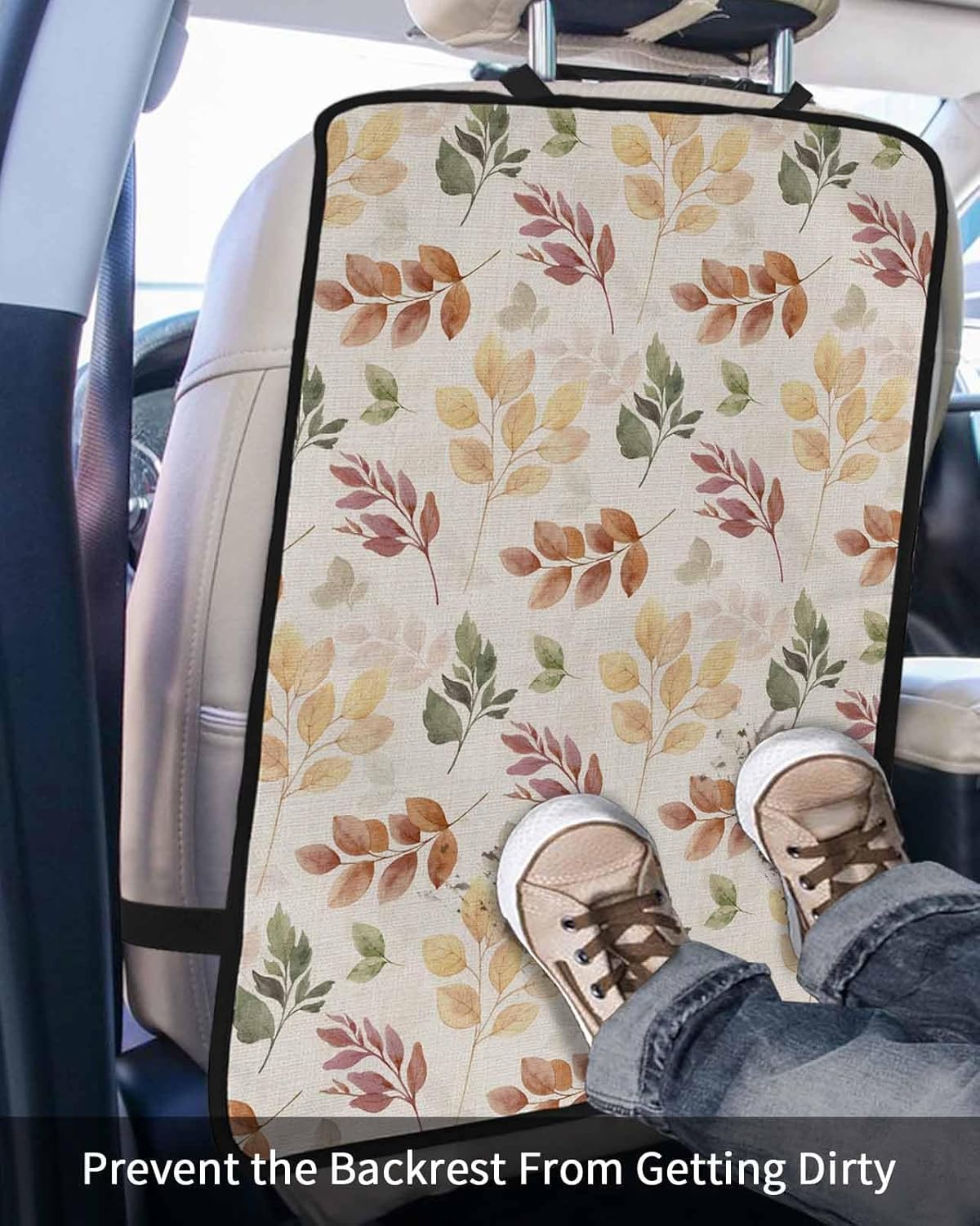 Car Seat Protector, 2 Pack Kick Mats Back Seat Protector Fall Colorful Eucalyptus Leaves Pattern Linen Texture Waterproof Backseat Cover for Kids Universal Fit Automotive Interior Protectors