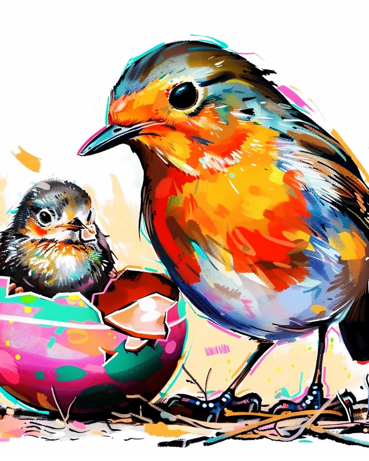 LIUBAISHI Paint by Numbers for Adults, Robin and Chick Theme, 40x50 cm Acrylic Canvas Kit with Brushes and Paints
