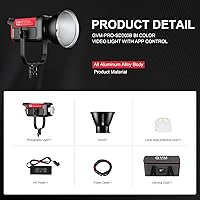 Vista 8 de GVM 200W Luz de Vídeo LED, Kit de Iluminación para Fotografía PRO SD200B con Red Mesh Bluetooth/Control DMX, Luz de Estudio de Iluminación Continua