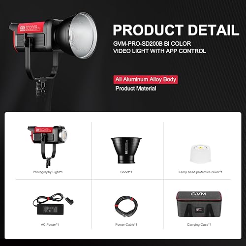 Miniatura 8 de GVM - Luz de video LED de 200 W, kit de iluminación de fotografía PRO SD200B con red de malla Bluetoothcontrol DMX, kit de iluminación continua de