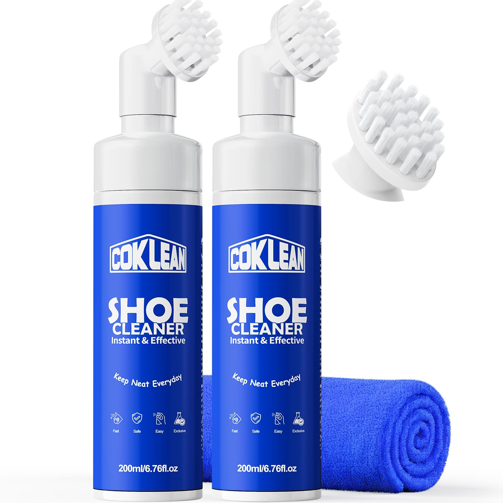 Coklean Water-free Sneaker Cleaner, White Shoe Cleaner Kit 6.76 OZ Foam for Tennis Shoes, Running, Golf, PU, Nubuck, Sole
