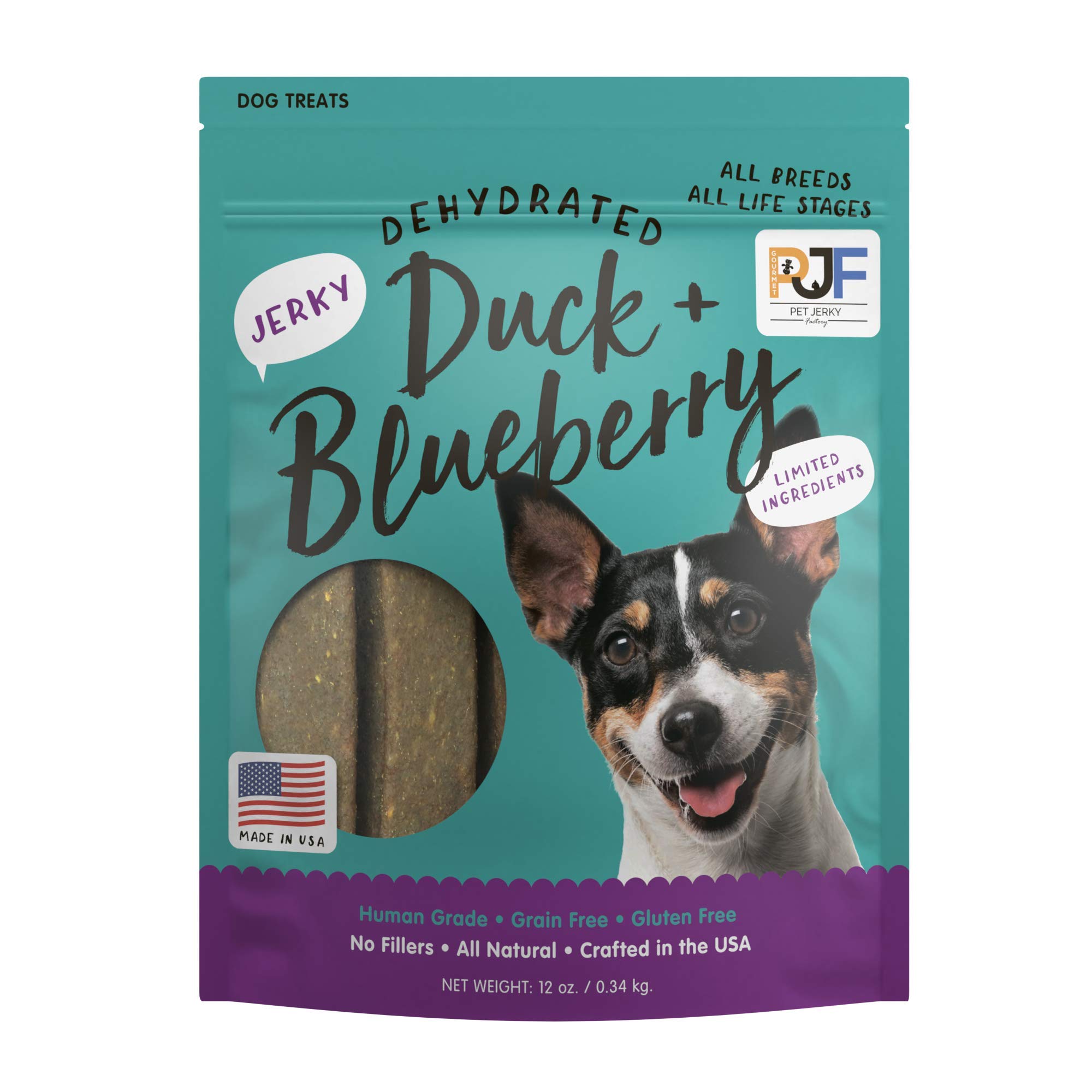 Pet Jerky Factory Premium Duck and Blueberry 12 oz. Dog Jerky Treats | 100% Human Grade | USA Made | High Protein | Grain Free | Limited Ingredients |