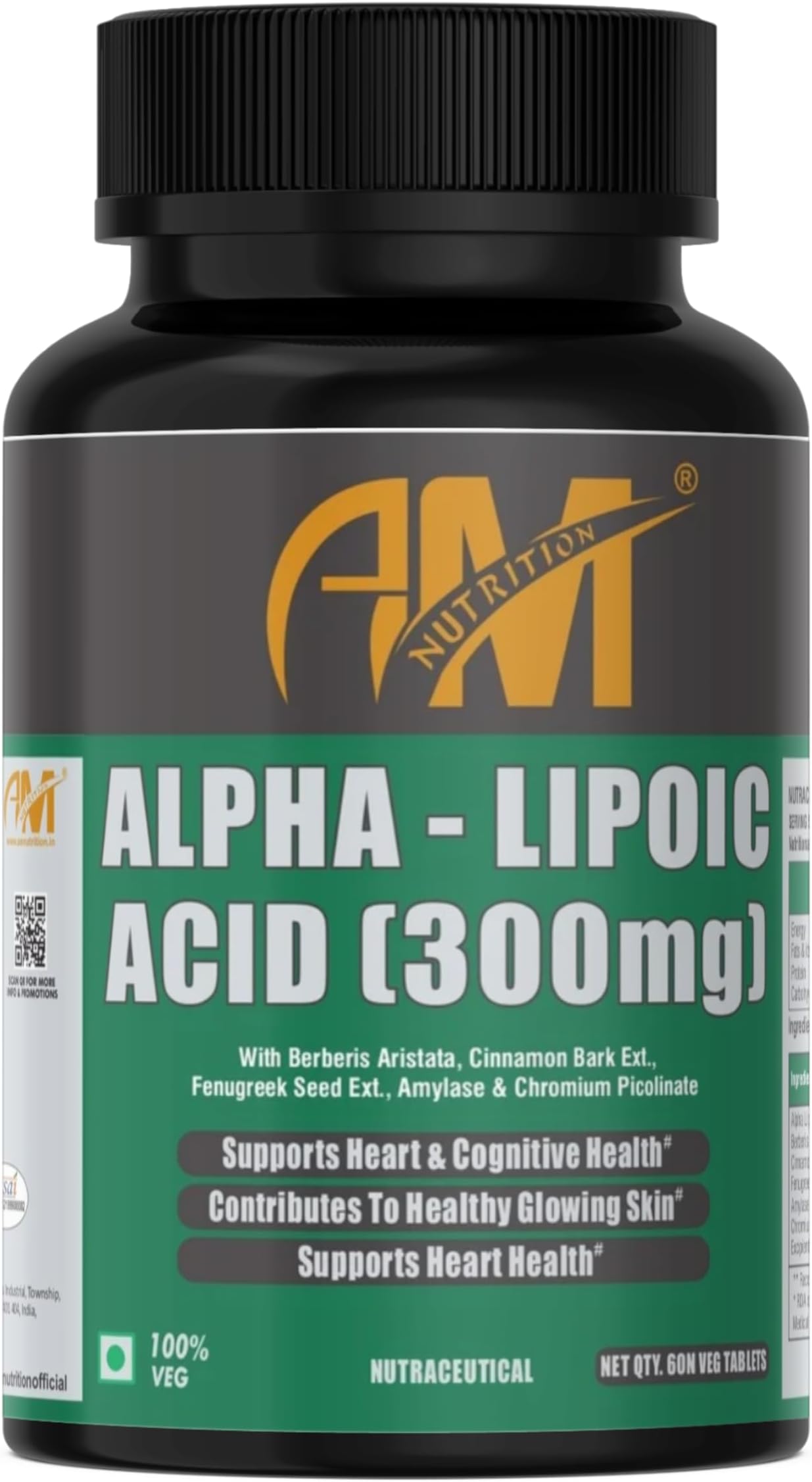 Alpha Lipoic Acid 300mg Tablets | ALA with Berberis Aristata, Cinnamon Bark, Fenugreek & Chromium Picolinate | Antioxidant Support | Heart, Metabolism & Skin Health | 60 Veg Tablets