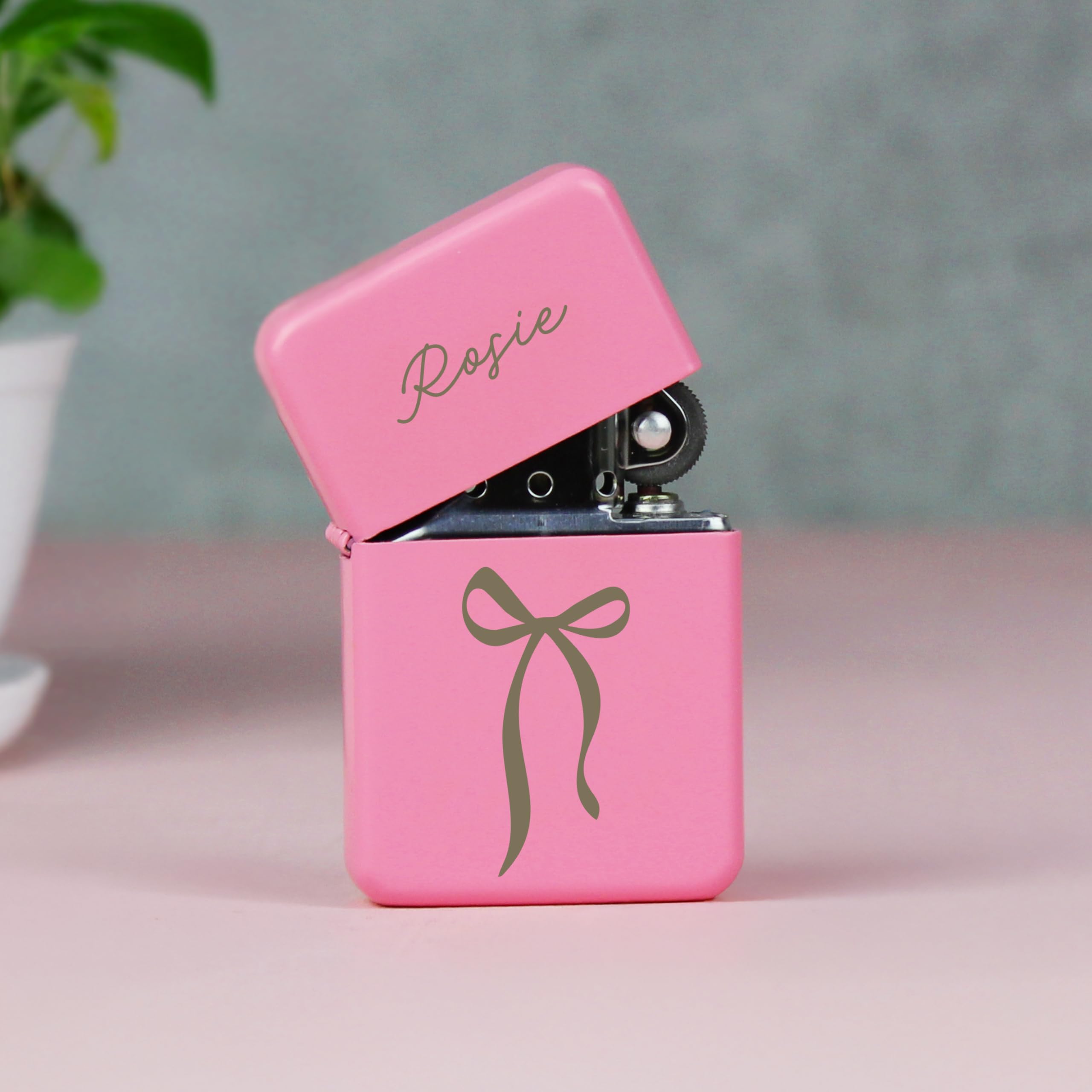 Personalised Memento Pink Personalised Bow Petrol Lighter
