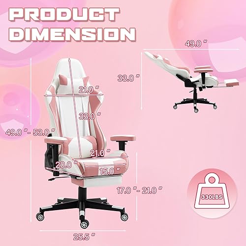 Miniatura 2 de ECOTOUGE Silla de juegos de PC con reposapiés, silla ergonómica de escritorio de oficina, silla reclinable de cuero de carreras con reposacabezas y