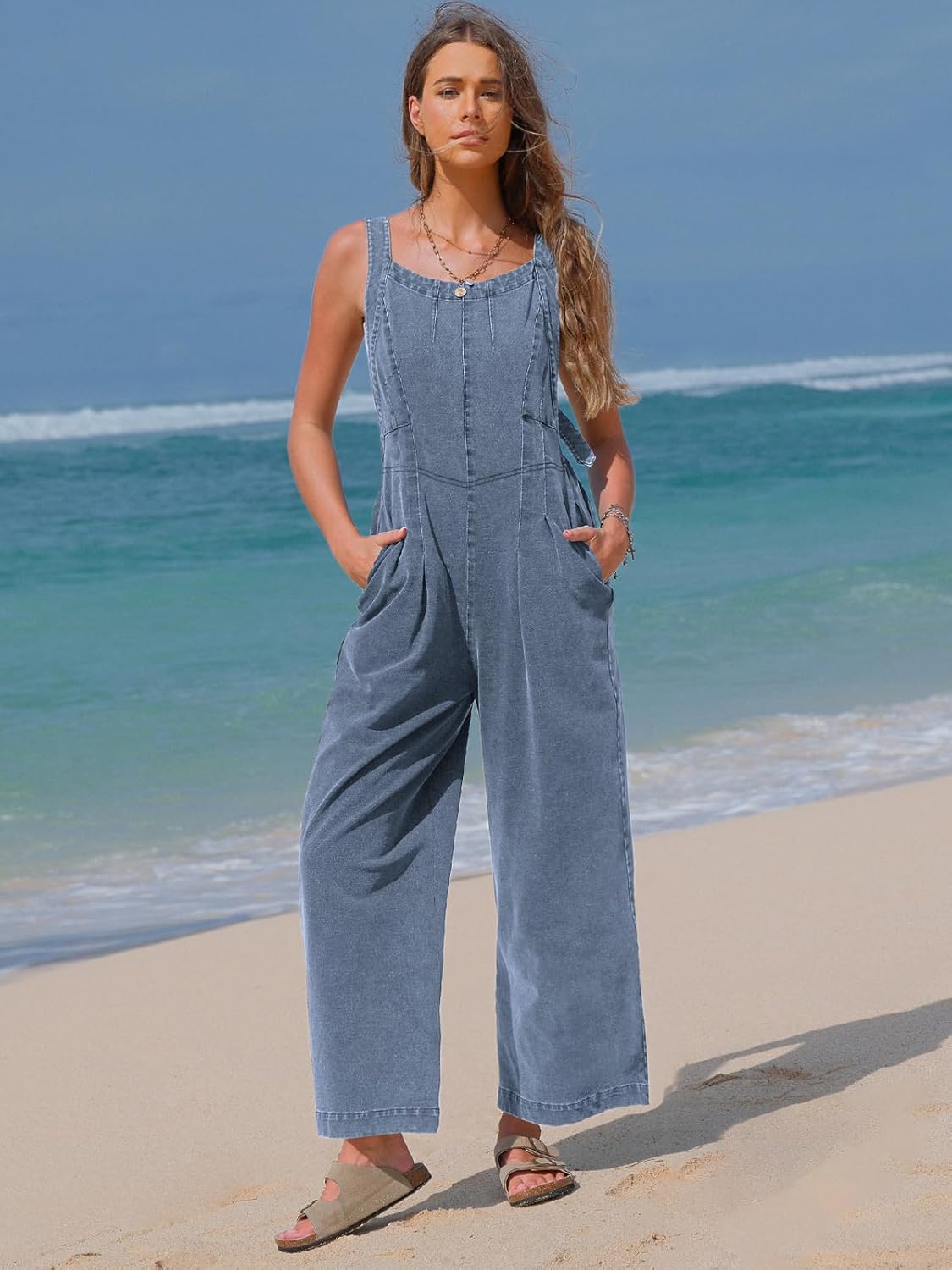 EXLURA Women Fall Overalls Denim Loose Fit Wide Leg Bib Jumpsuits Casual Adjustable Baggy Jeans Romper with Pockets 2025 - Image 2