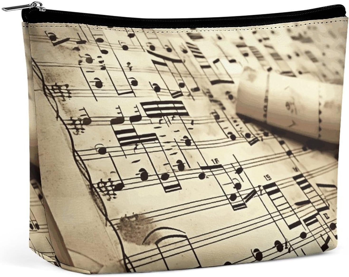 Sheet Music Makeup Bag PU Leather Waterproof Travel Cosmetic Bag for Women Girl Wide-Open Zippered Pouch Portable Toiletry Bags Organizer Case Travel Essentials Toiletries Accessories