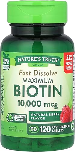 Nature's Truth Biotin 10,000 Mcg, pestañas de disolución rápida, sabor a bayas naturales, 120 unidades (paquete de 3)