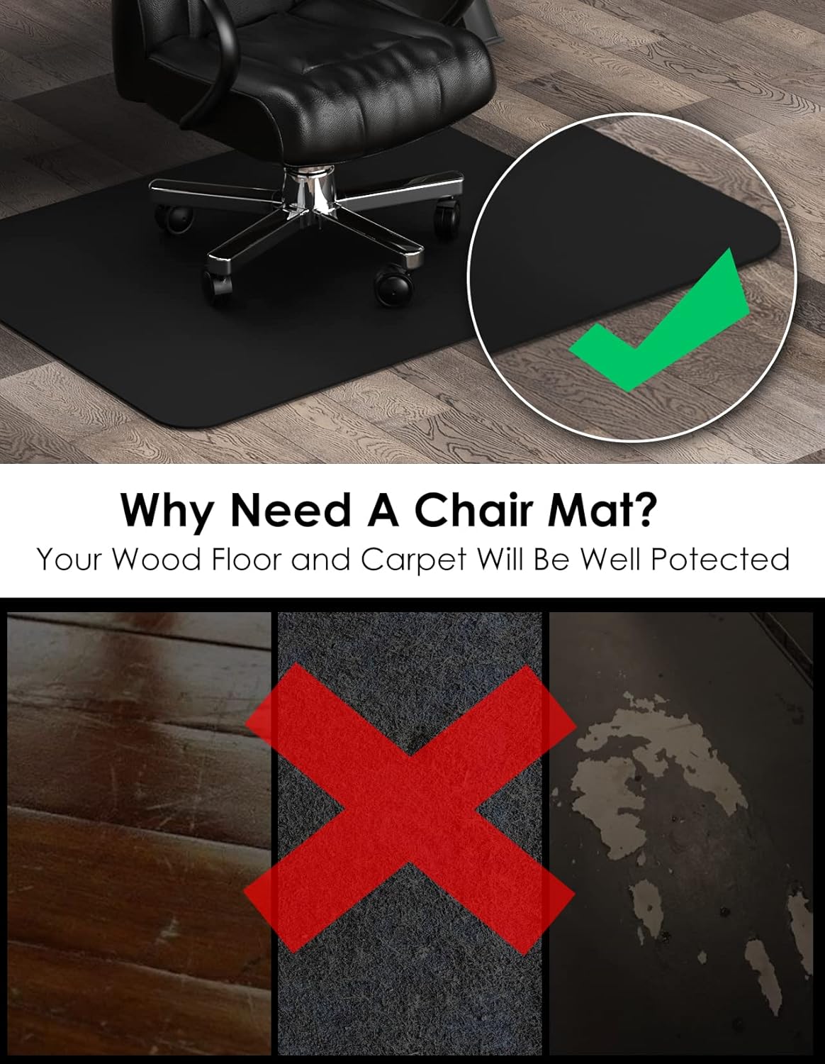 Office Chair Mat for Carpet, Hardwood and Tile Floor, 1/5" Thick Desk Chair Mat, 35" x 45" Anti-Slip Carpet Chair Mats for r Low/Medium Pile Carpets : Office Products