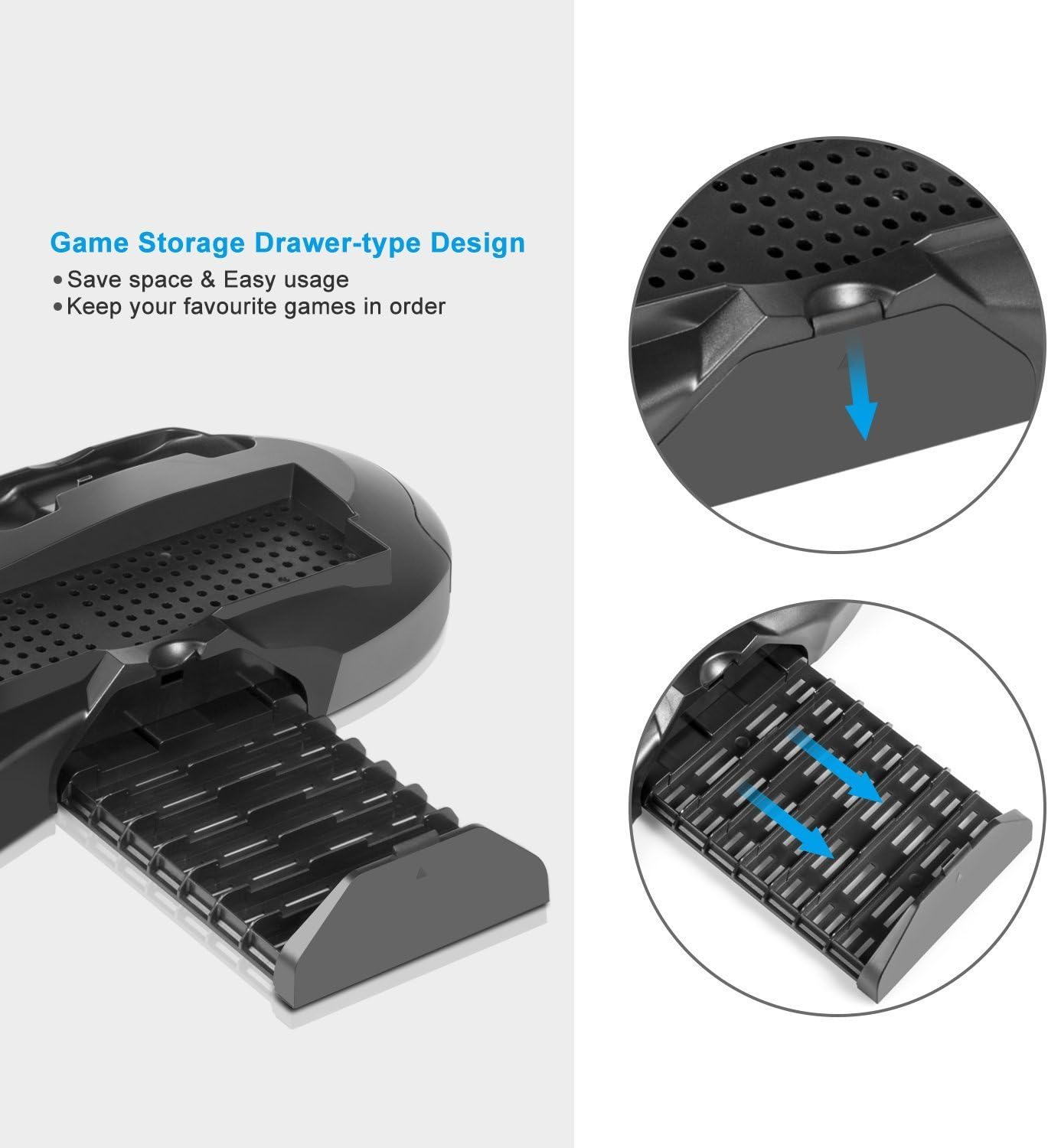Xbox One X Stand - Younik Vertical Stand Cooling Fan, Dual Controllers Charging Station, 7 Slots Game Storage and 3 Port USB Hub for Xbox One X ( Not Compatible with Xbox One & Xbox One S)