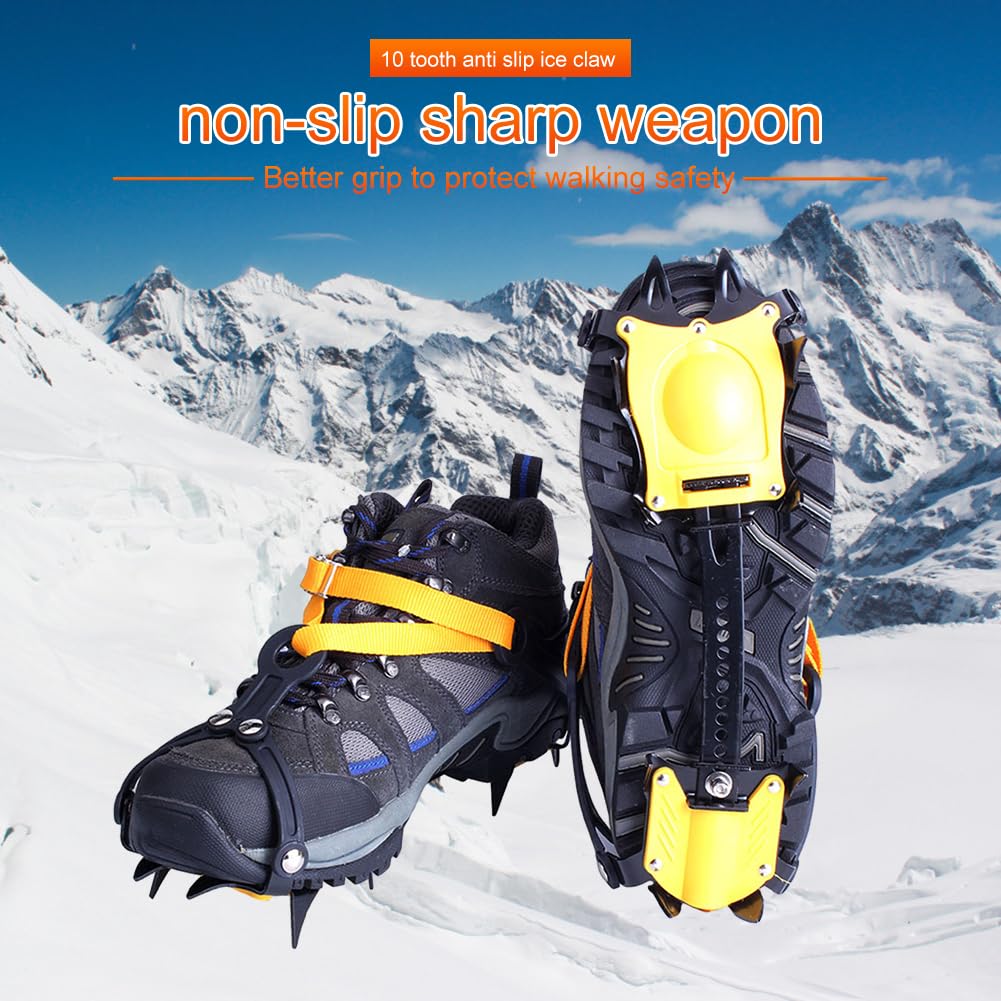 Crampons à Glace, Crampons de Traction, 1 Paire de Crampons d'alpinisme en Acier Inoxydable, 10 Dents, Crampons antidérapants avec Sac de Transport réglable pour randonnée, Escalade
