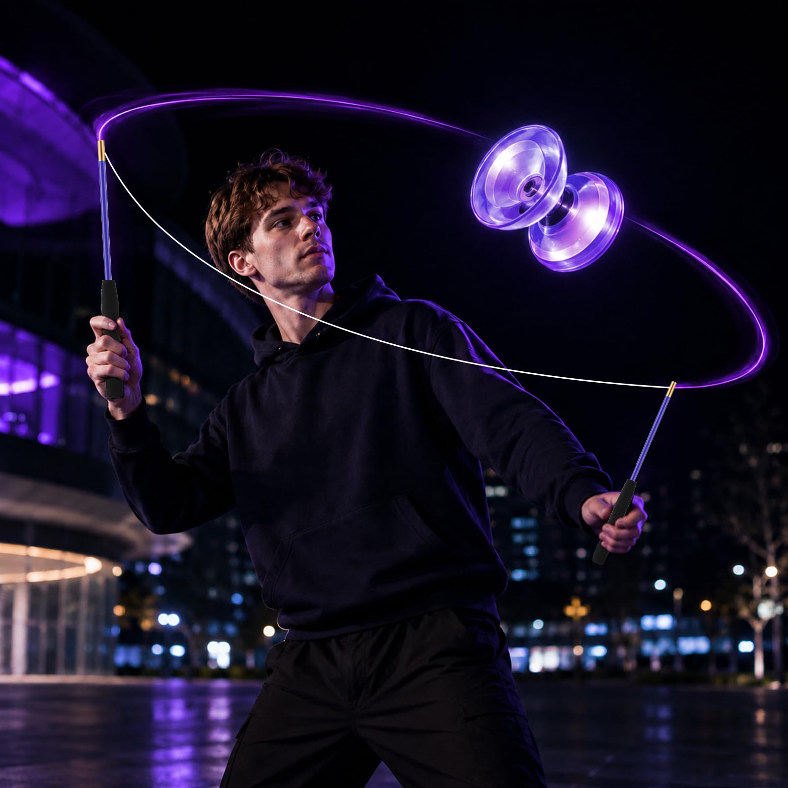 Diabolo Roulement à Billes, Diabolo Lumineux, Kit Lumineux Diabolo avec Corde de 10 M, Ensemble de Jonglage à Roulements à Billes pour Débutants et Professionnels (Violet)