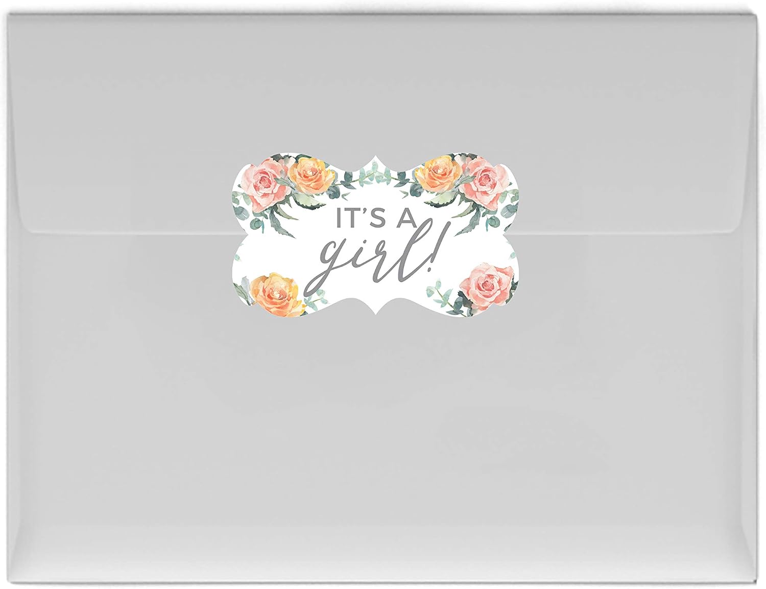 Andaz Press Peach Coral Floral Garden Party Baby Shower Collection, Fancy Frame Label Stickers, It's a Girl!, 36-Pack