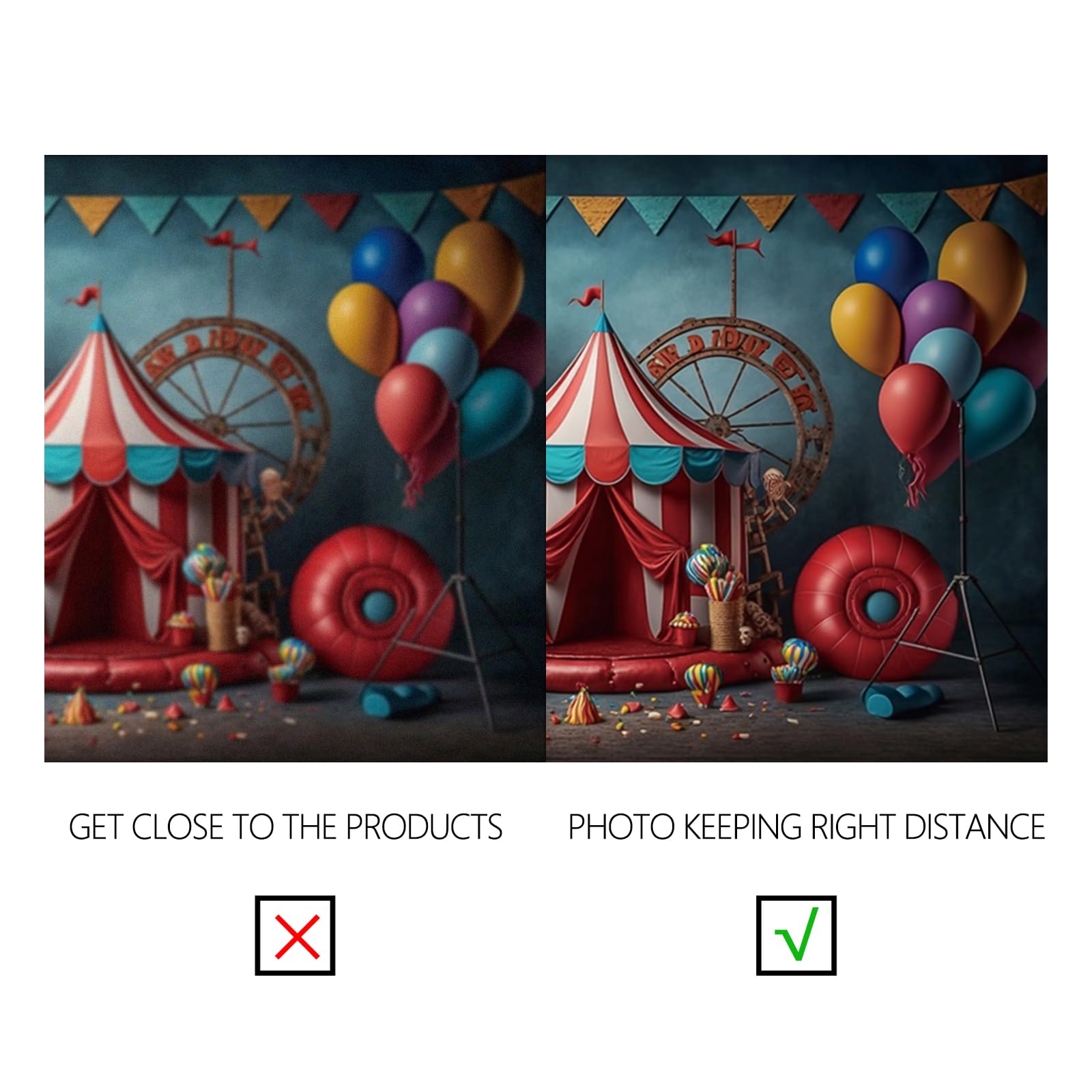 YongFoto 4,5x3m Circo Sfondo fotografico Tenda Rossa Bandiera Triangolare Pallone Stage Vintage ▾ Foto sfondo per bambini Notte di Carnevale Oggetti di scena per servizi fotografici in studio