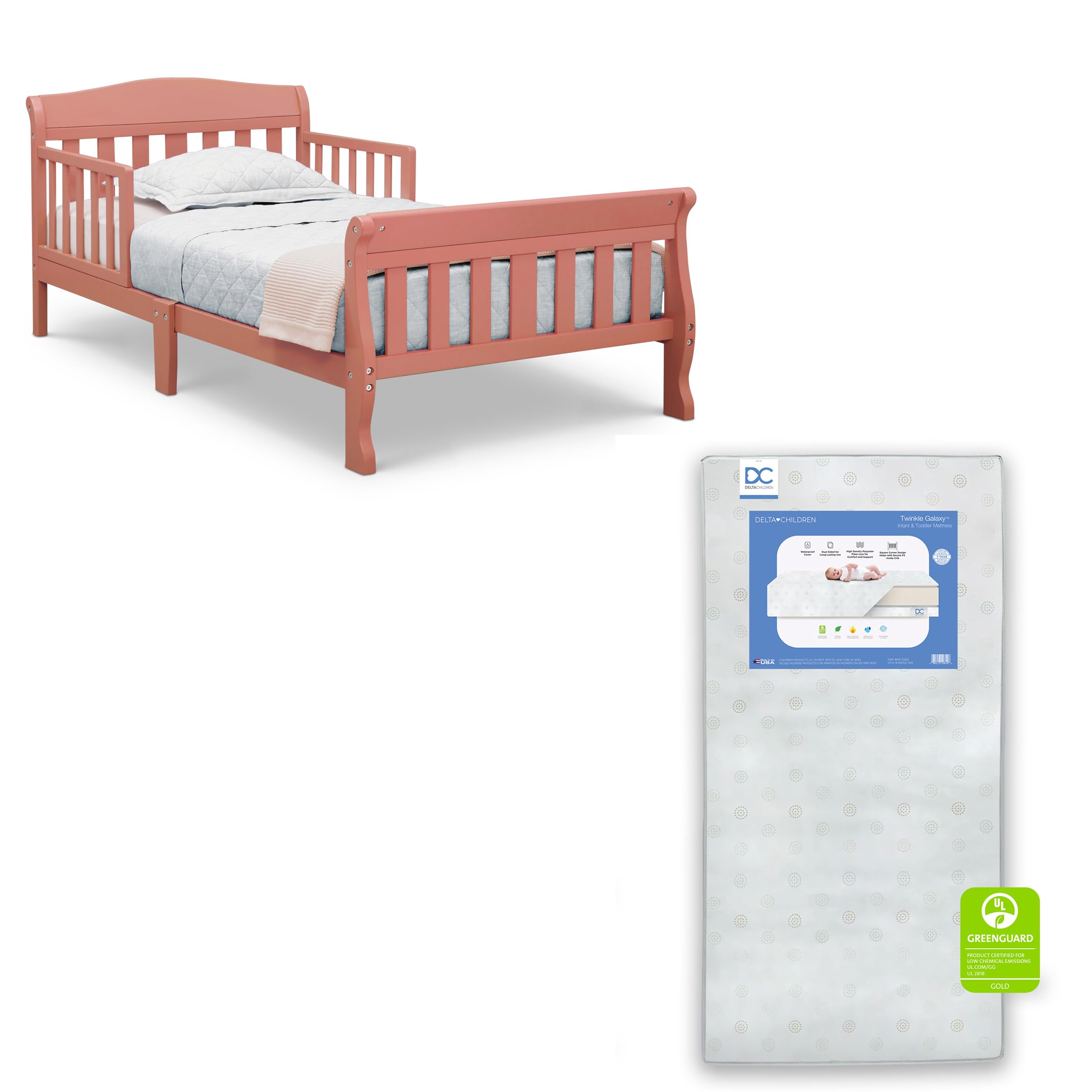 Delta Children Canton Toddler Bed Apricot Delta Children Twinkle Galaxy Dual Sided Recycled Fiber Core Toddler Mattress Bundle product thumbnail 3