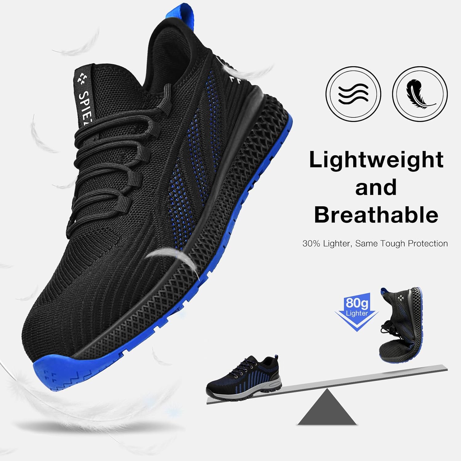 SPIEZ Composite Toe Safety Shoes for Men Women,Non Slip Comfortable Safety Tennis with Lightweight Breathable,Black Blue - Image 5