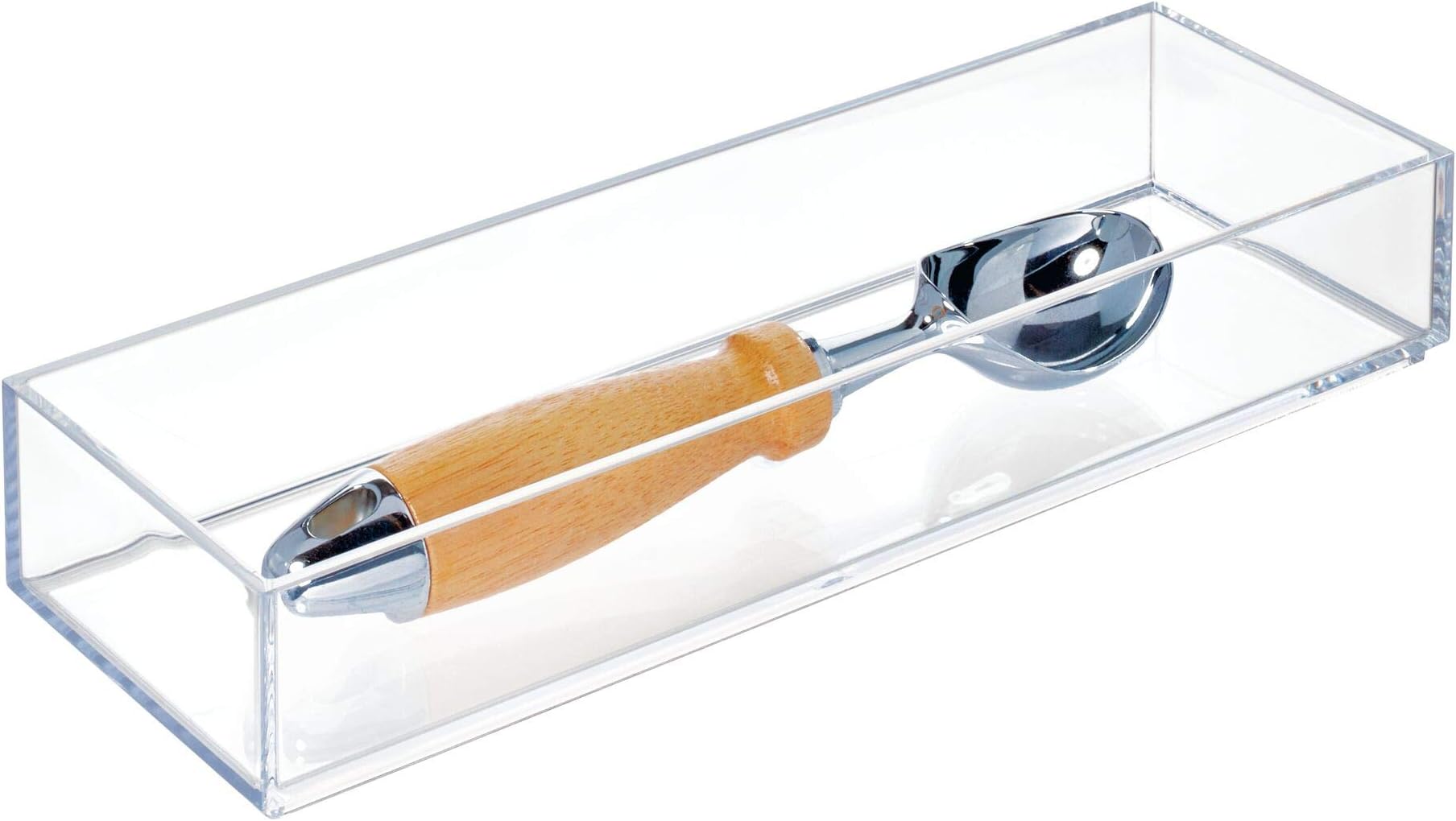 Clarity Plastic Drawer Organizer, Storage Container for Silverware, Utensils, Kitchen Gadgets in Pantry, Cabinets, Countertops, 4" x 12" x 2" - Clear