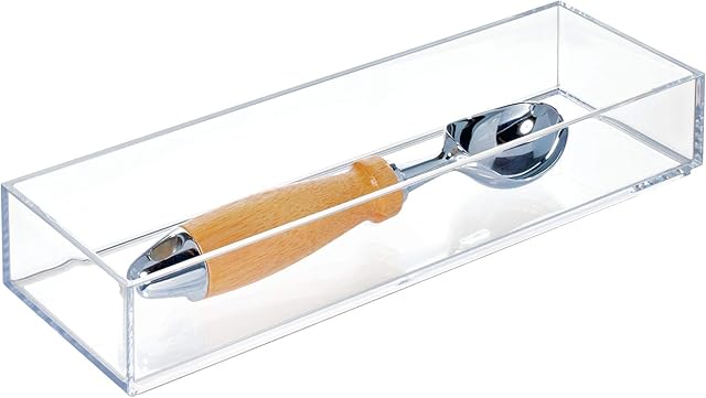 iDesign Desk Drawer Organiser for Makeup and Kitchen Utensils, Medium Storage Tray Dividers made of Durable Plastic, Clear