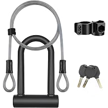 Heavy Duty Bike U Lock with 5ft Security Cable and Mounting Bracket and 2 Keys, Anti-Theft Bicycle Lock for Electric Bikes, Scooters, Mountain & Road Bikes