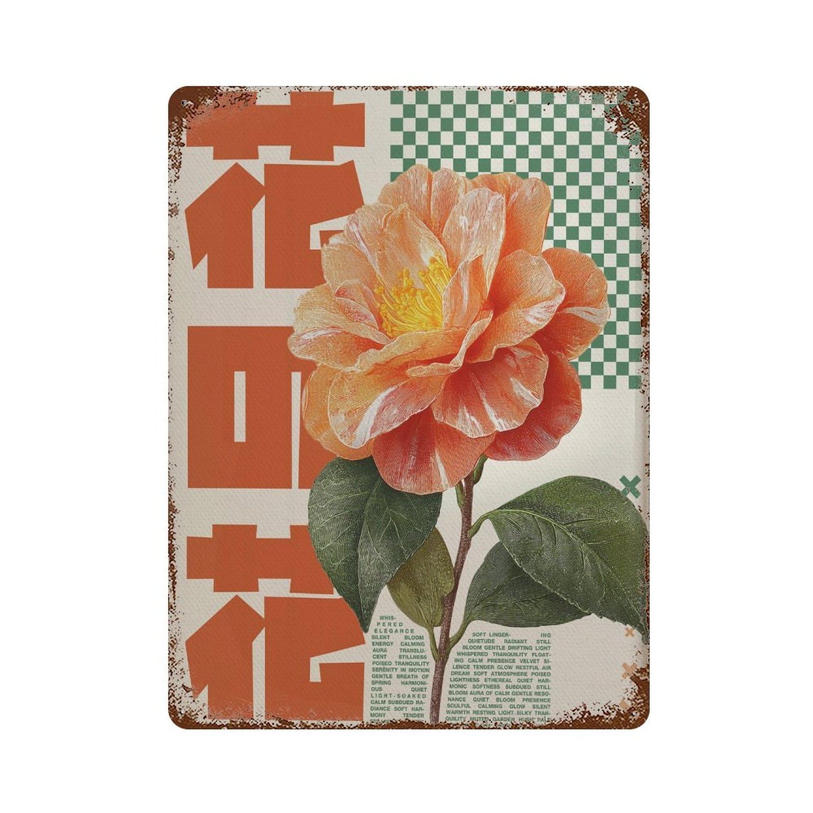 xiaoxiaoshen Orange Camellia Flower. Y2k Indie Wall Decor Art Metal Tin Poster Modern Home Decor Art Home Bar Shop Decorations Vintage Sign 40x30cm
