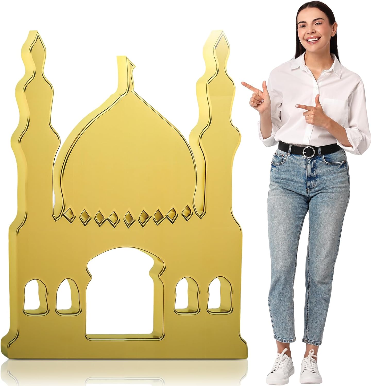 Thyle 5 ft Arabian Mosques Stand-up Cardboard Cutout Life Size Ramadan Eid Mosque Decoration Islam Muslim Backdrop Photo Prop for Muslim Interactive Praying Quran Book Pray and Islam Teach Gift