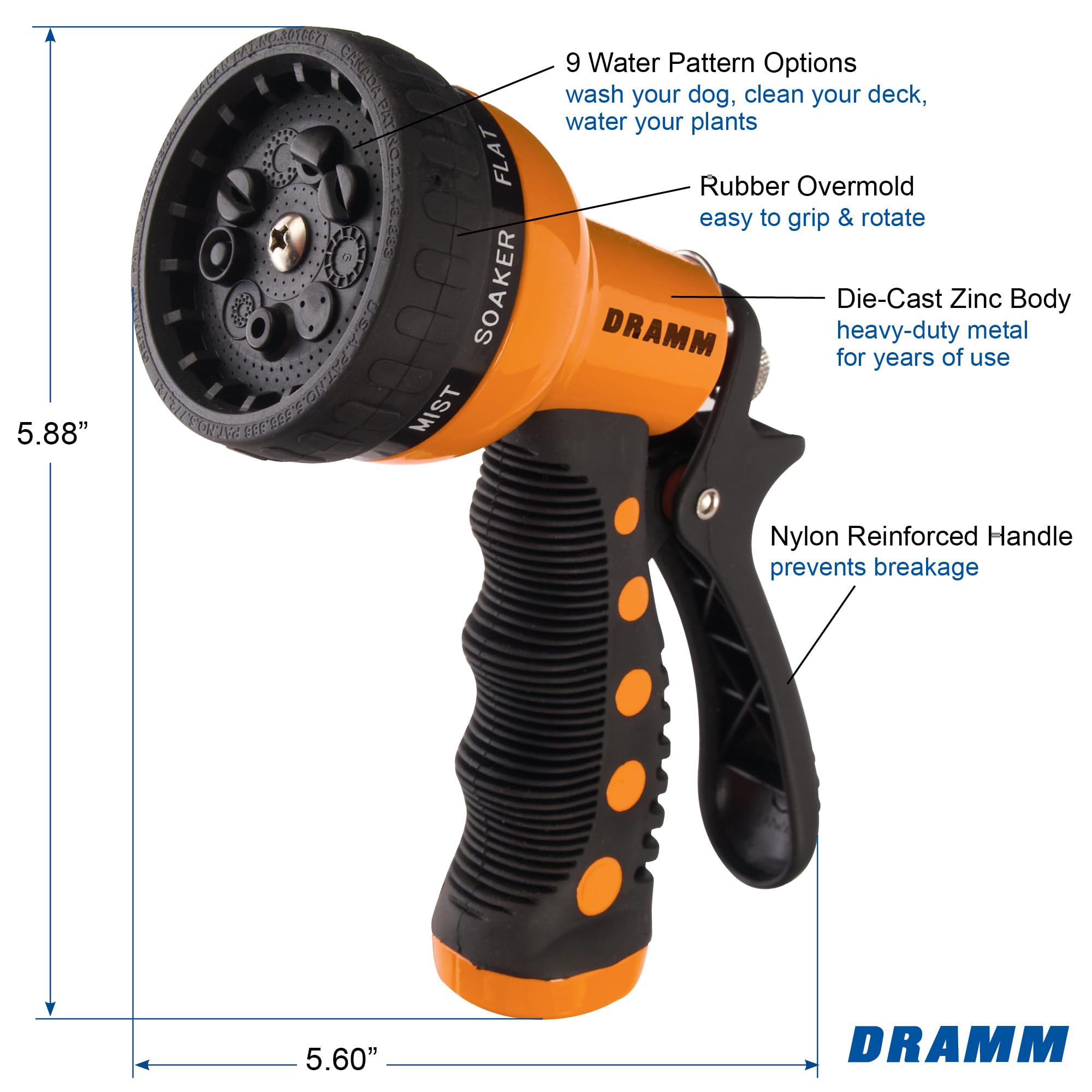 Dramm Available 12702 9-Pattern Revolver Boquilla pulverizadora, naranja, paquete de 1