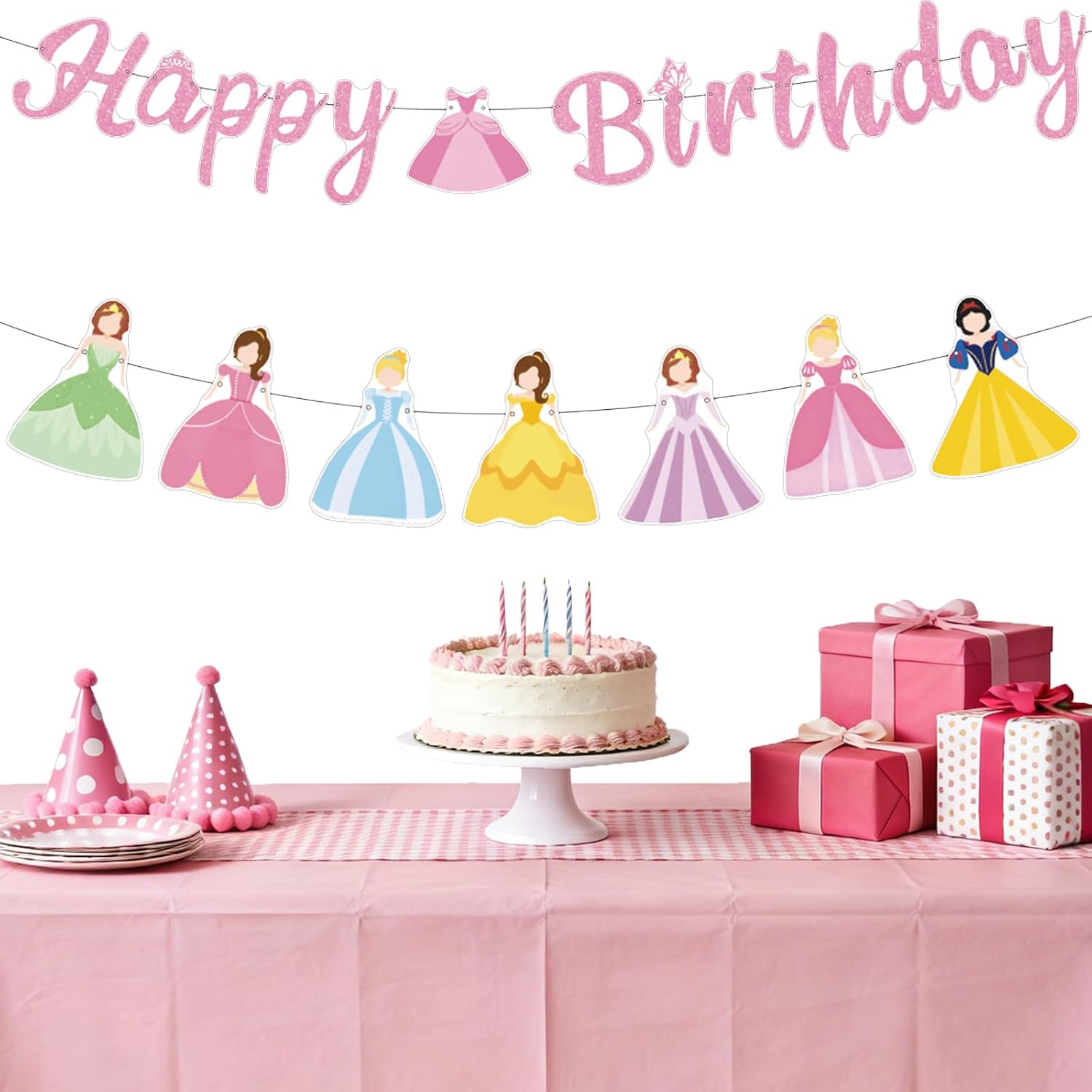 Pink Princess Happy Birthday Banner for Girls Coquette Party Decorations