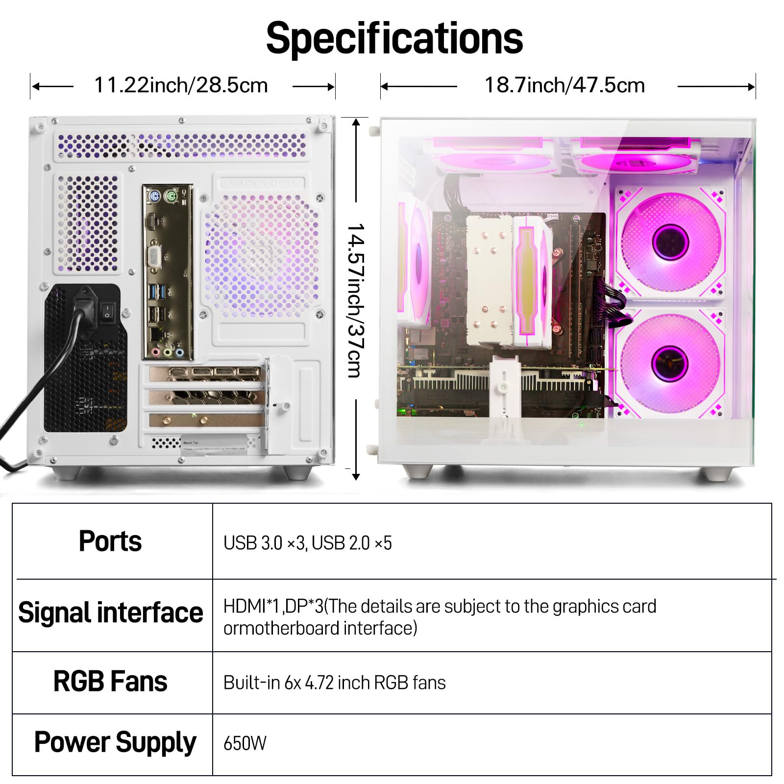 Gaming PC Desktop Ryzen 7 5700X, GeForce RTX 5060, 32G DDR4 RAM, 1TB NVME SSD, WiFi 6, 4K Prebuilt Tower Computer for VR Gaming, Streaming, Home and Office (White)