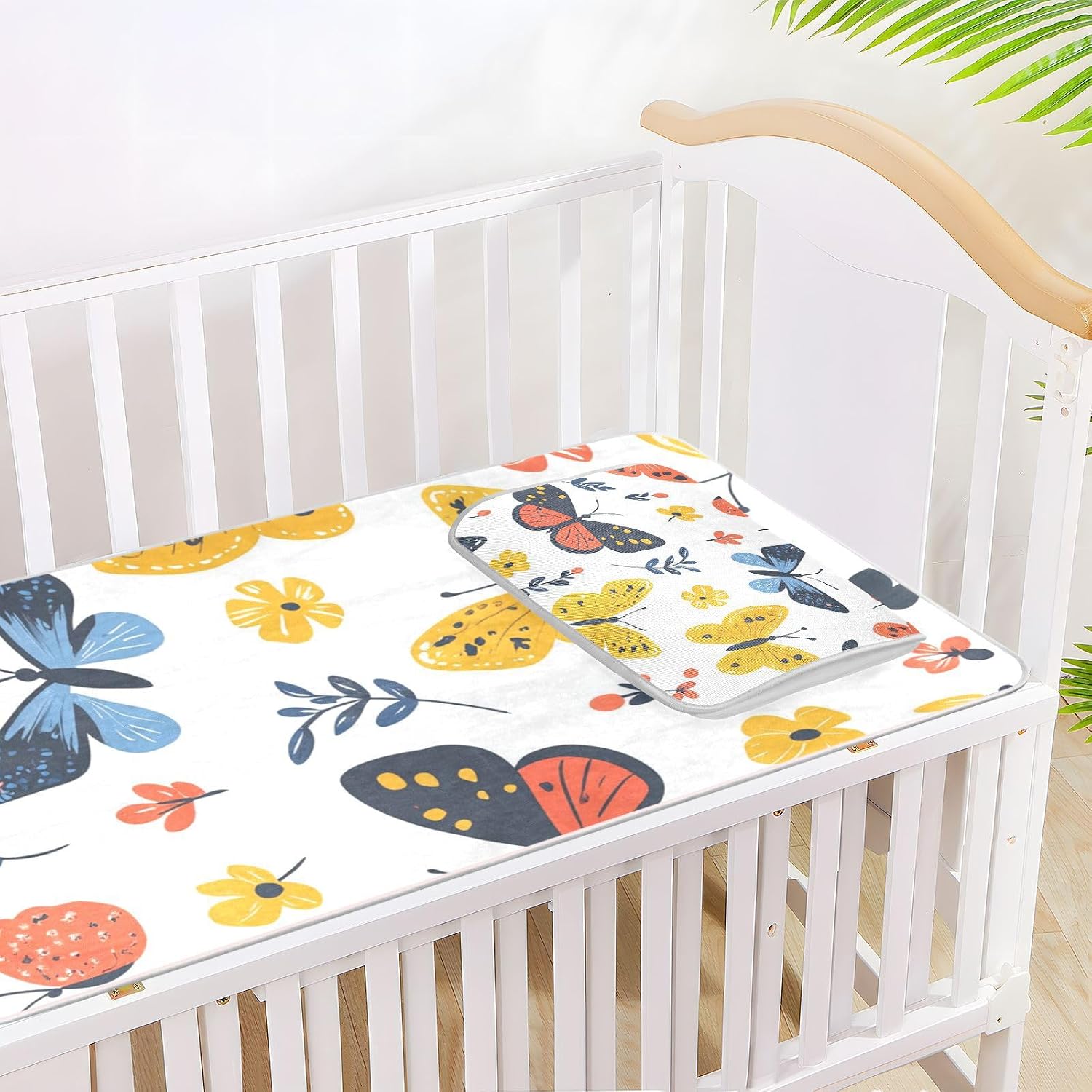 Spring Colorful Butterfly Cooling Baby Crib Mattress Topper 28" x 52" Washable Mattress Protector pad for Baby&Toddler