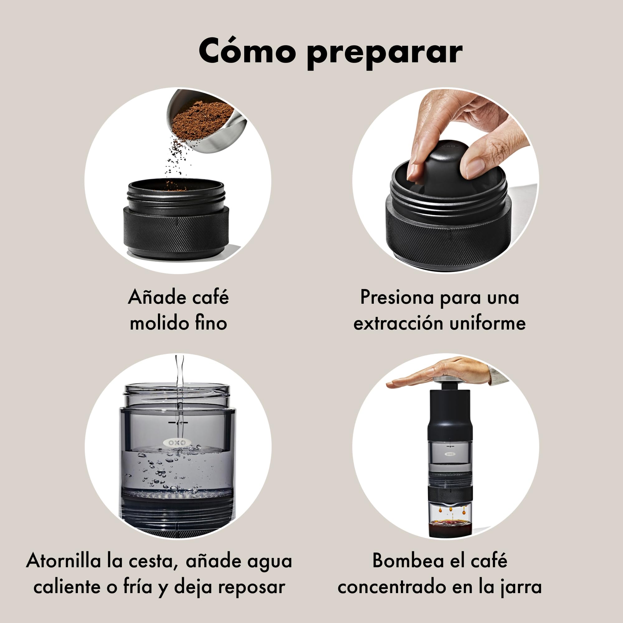 OXO Brew Rapid Brewer, Cafetera Manual Portátil | Café caliente en 2 min, cold brew en 5 min, filtro integrado, sin cápsulas ni papel, compacta para viajar