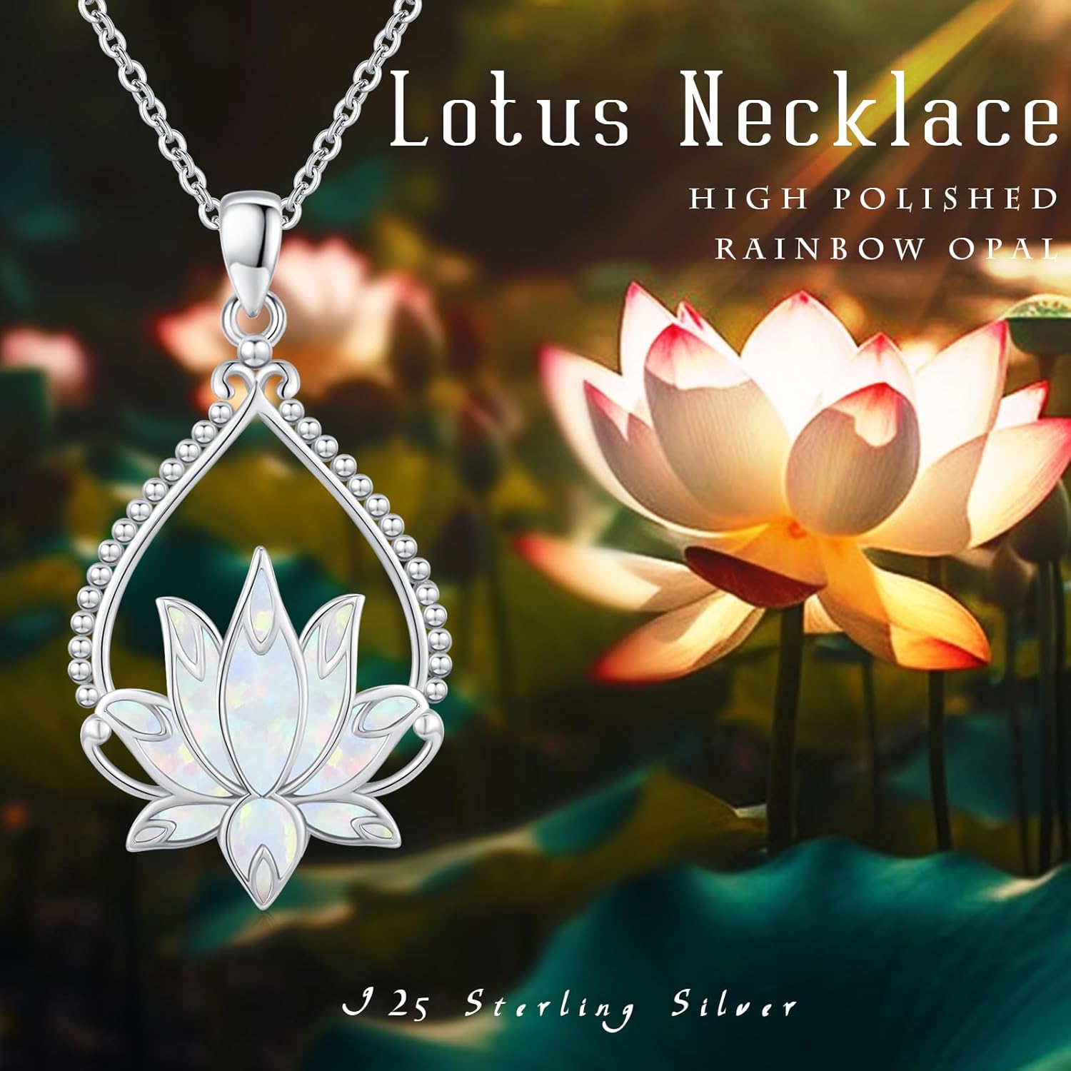 CUOKA MIRACLE Lotus Necklace 925 Sterling Silver Opal Pendant Necklace Lotus Flower Necklace Yoga Necklace Gift for Women Mom - Image 6