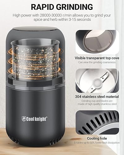 Miniatura 3 de COOL KNIGHT Molinillo eléctrico de hierbas [gran capacidad/alta velocidad de rotación] - Molinillo eléctrico para especias y hierbas (gris 2)