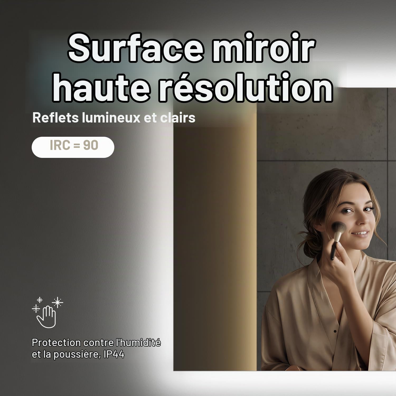 AM.PM Hit – Miroir Salle de Bain LED 100 x 70 cm | Miroir Mural Rectangulaire sans Cadre avec Éclairage | Lumineux Dimmable 3 Couleurs | Capteur sans Contact & Anti-Buée | Lumière Intégrée | Argenté