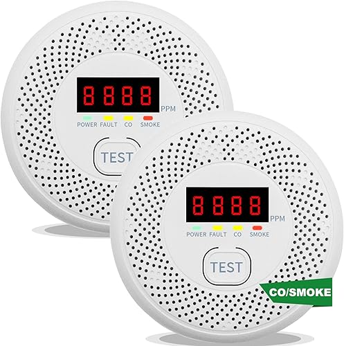Pantalla LCD con detector de monóxido de carbono y humo, funciona con pilas, sensores duales, alarma de voz de 85 dB y seguimiento en tiempo real,